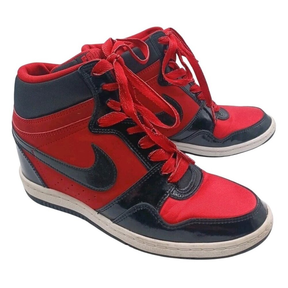 Nike Force Dunk Sky Hi Hidden Wedge Heel High Bred Patent Leather Womens US 8